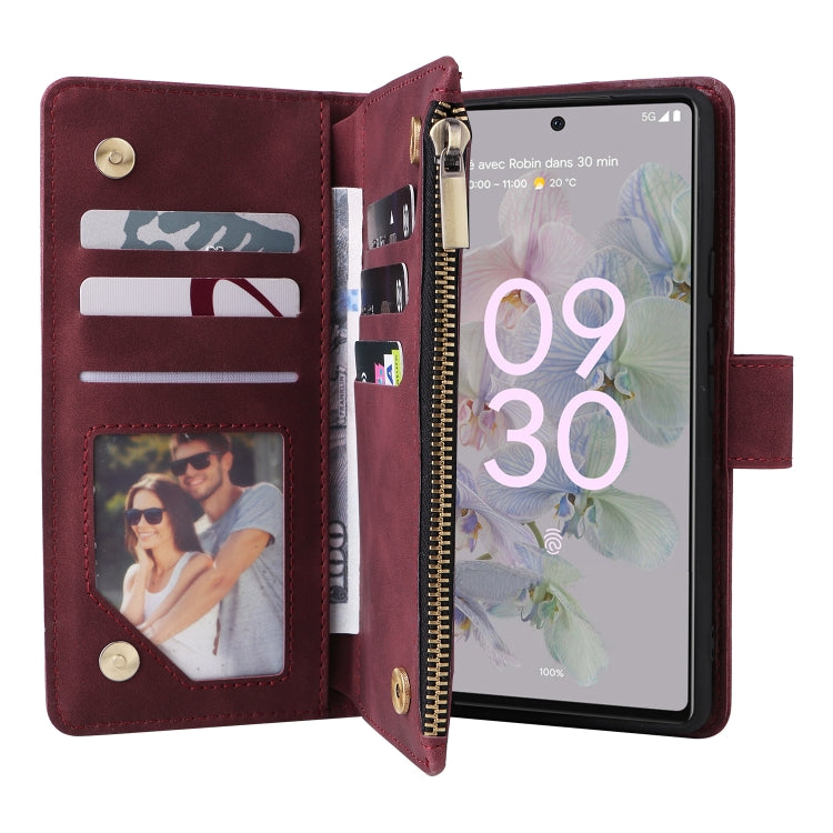 For Google Pixel 6a Multifunctional Frosted Zipper Wallet Leather Phone Case
