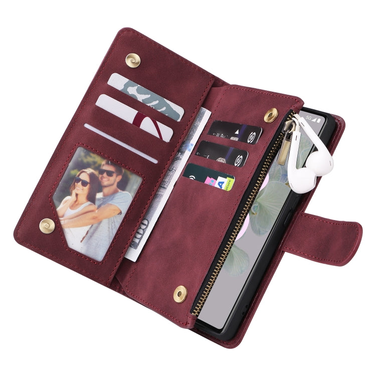 For Google Pixel 6a Multifunctional Frosted Zipper Wallet Leather Phone Case