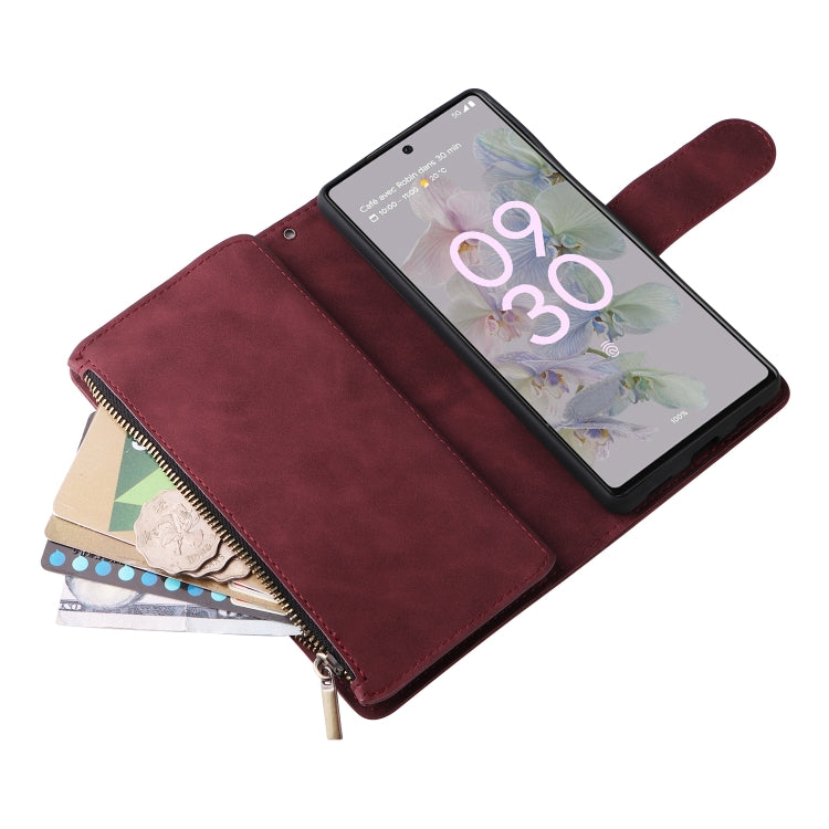 For Google Pixel 6a Multifunctional Frosted Zipper Wallet Leather Phone Case