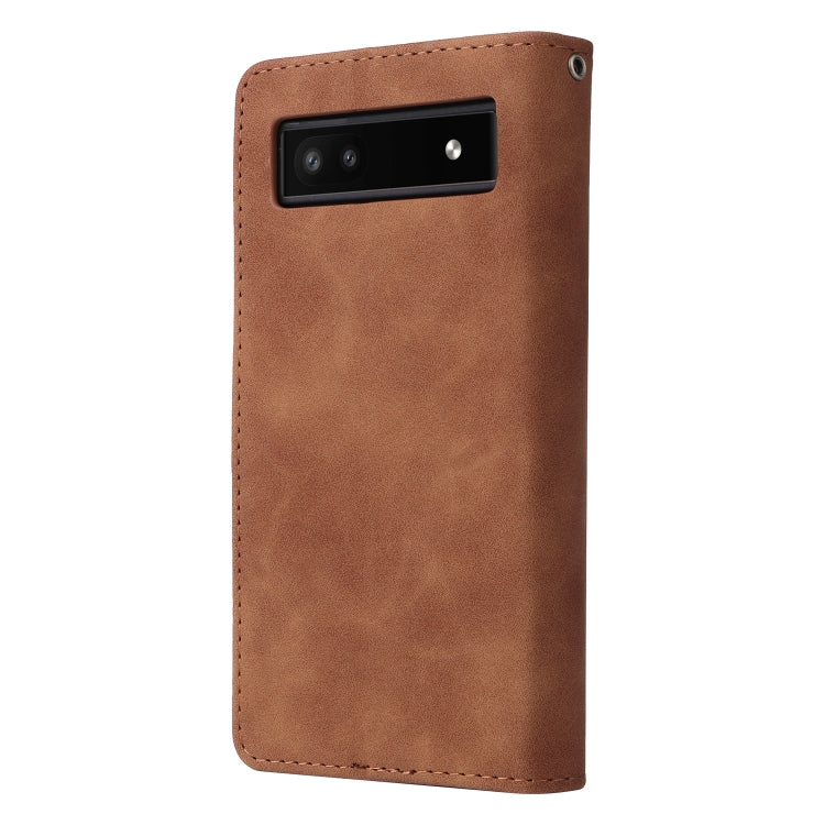 For Google Pixel 6a Multifunctional Frosted Zipper Wallet Leather Phone Case