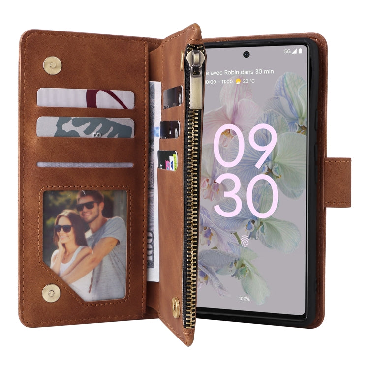For Google Pixel 6a Multifunctional Frosted Zipper Wallet Leather Phone Case