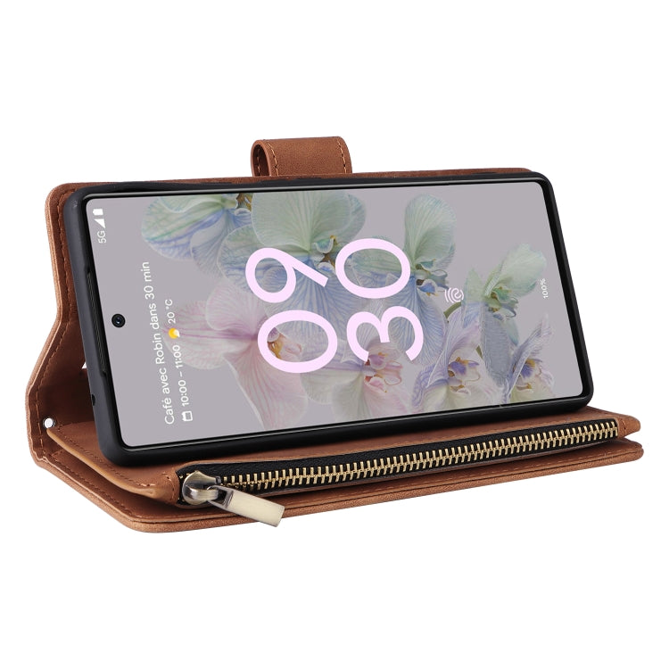 For Google Pixel 6a Multifunctional Frosted Zipper Wallet Leather Phone Case