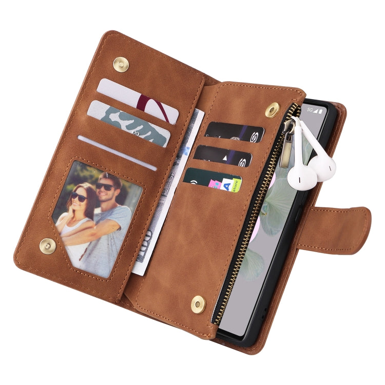 For Google Pixel 6a Multifunctional Frosted Zipper Wallet Leather Phone Case
