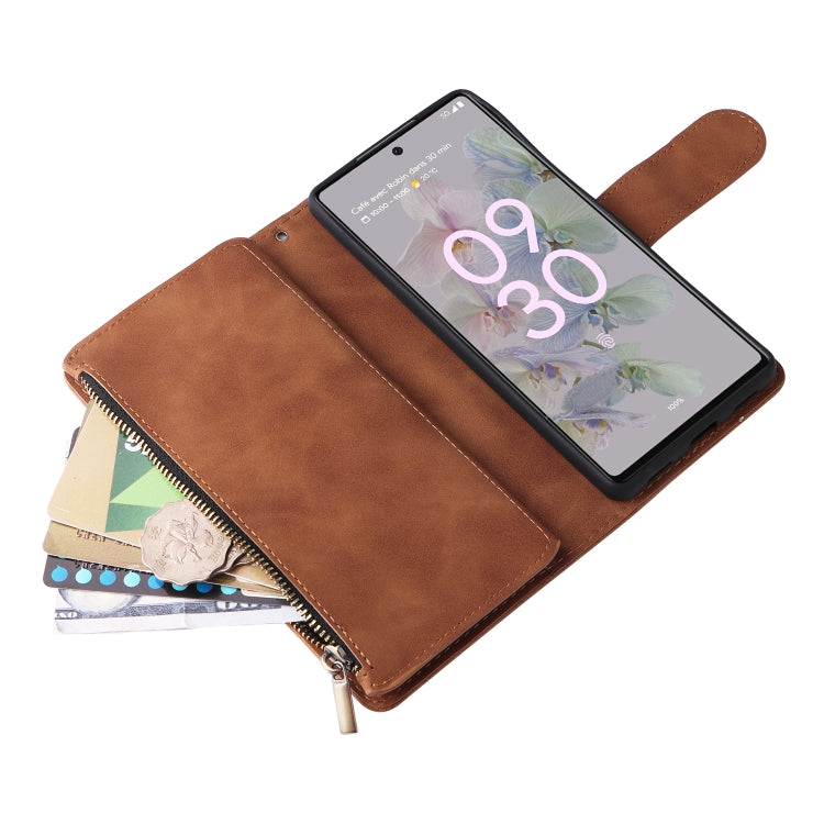 For Google Pixel 6a Multifunctional Frosted Zipper Wallet Leather Phone Case