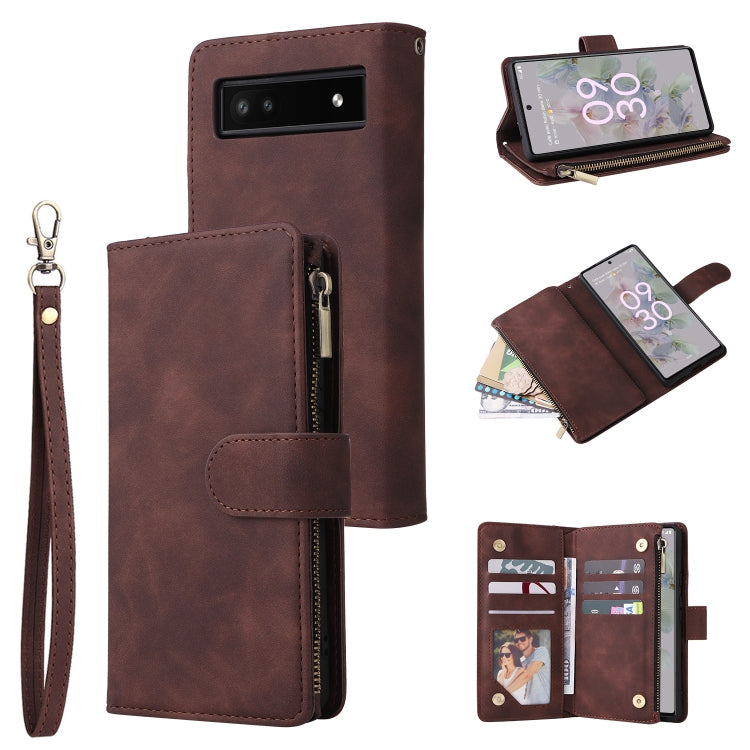 For Google Pixel 6a Multifunctional Frosted Zipper Wallet Leather Phone Case
