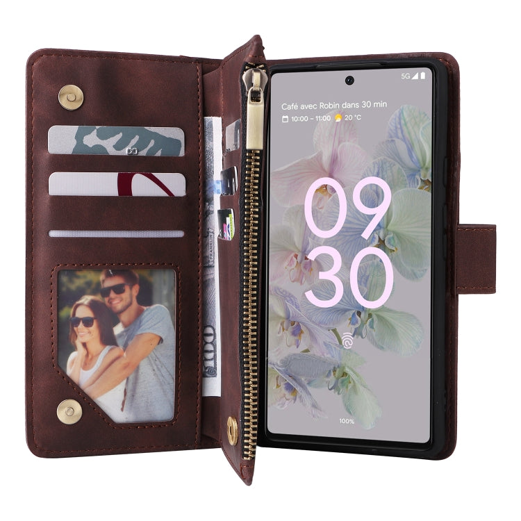 For Google Pixel 6a Multifunctional Frosted Zipper Wallet Leather Phone Case