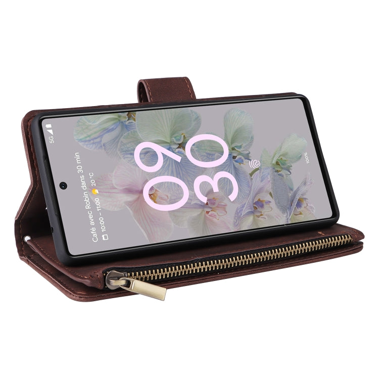 For Google Pixel 6a Multifunctional Frosted Zipper Wallet Leather Phone Case