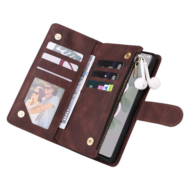 For Google Pixel 6a Multifunctional Frosted Zipper Wallet Leather Phone Case