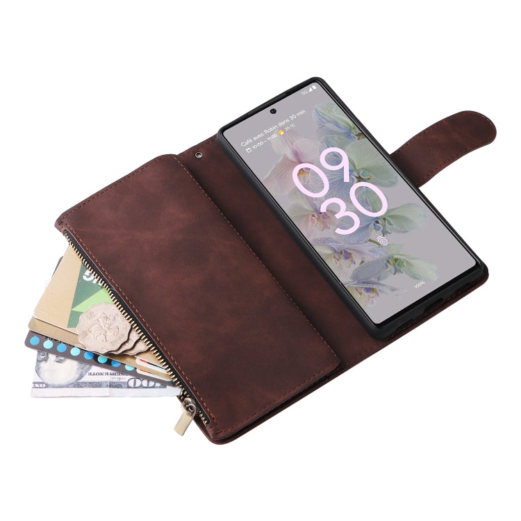 For Google Pixel 6a Multifunctional Frosted Zipper Wallet Leather Phone Case