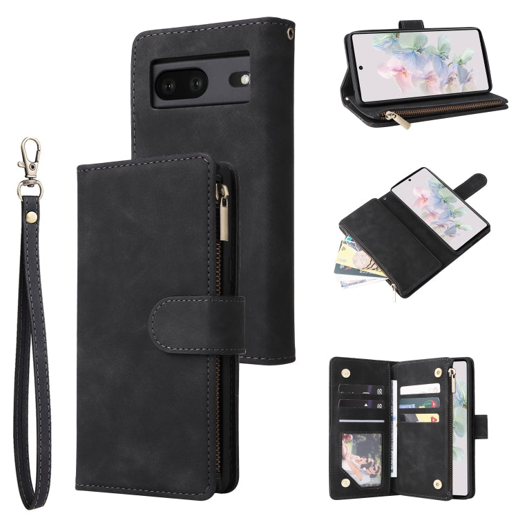 For Google Pixel 7 5G Multifunctional Frosted Zipper Wallet Leather Phone Case