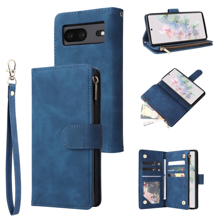 For Google Pixel 7 5G Multifunctional Frosted Zipper Wallet Leather Phone Case