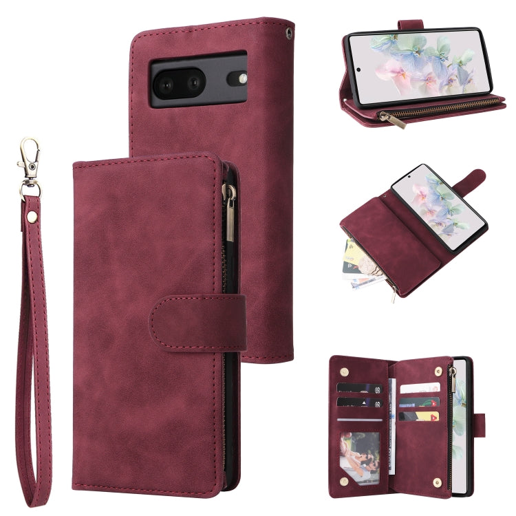 For Google Pixel 7 5G Multifunctional Frosted Zipper Wallet Leather Phone Case
