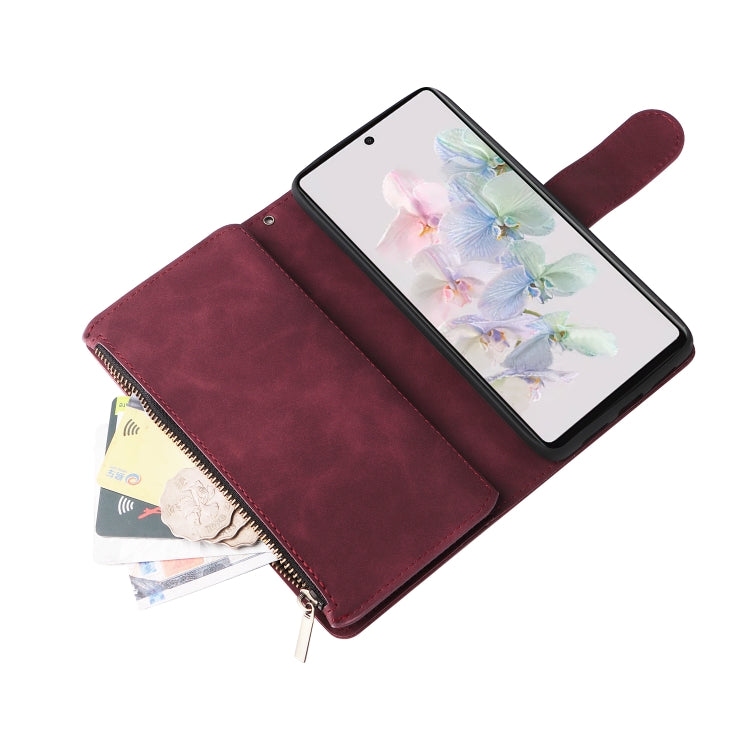 For Google Pixel 7 5G Multifunctional Frosted Zipper Wallet Leather Phone Case