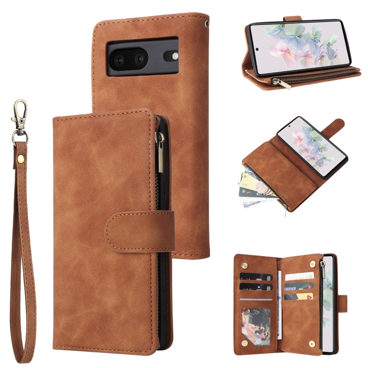 For Google Pixel 7 5G Multifunctional Frosted Zipper Wallet Leather Phone Case