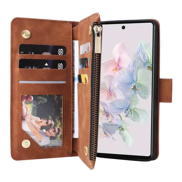 For Google Pixel 7 5G Multifunctional Frosted Zipper Wallet Leather Phone Case