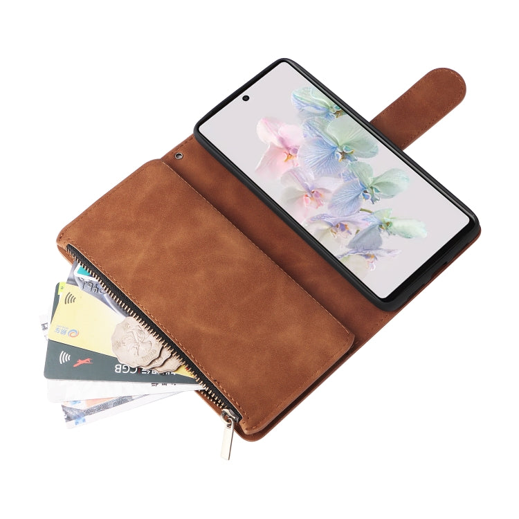 For Google Pixel 7 5G Multifunctional Frosted Zipper Wallet Leather Phone Case