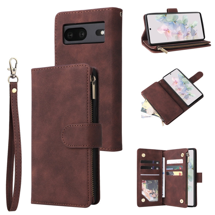 For Google Pixel 7 5G Multifunctional Frosted Zipper Wallet Leather Phone Case