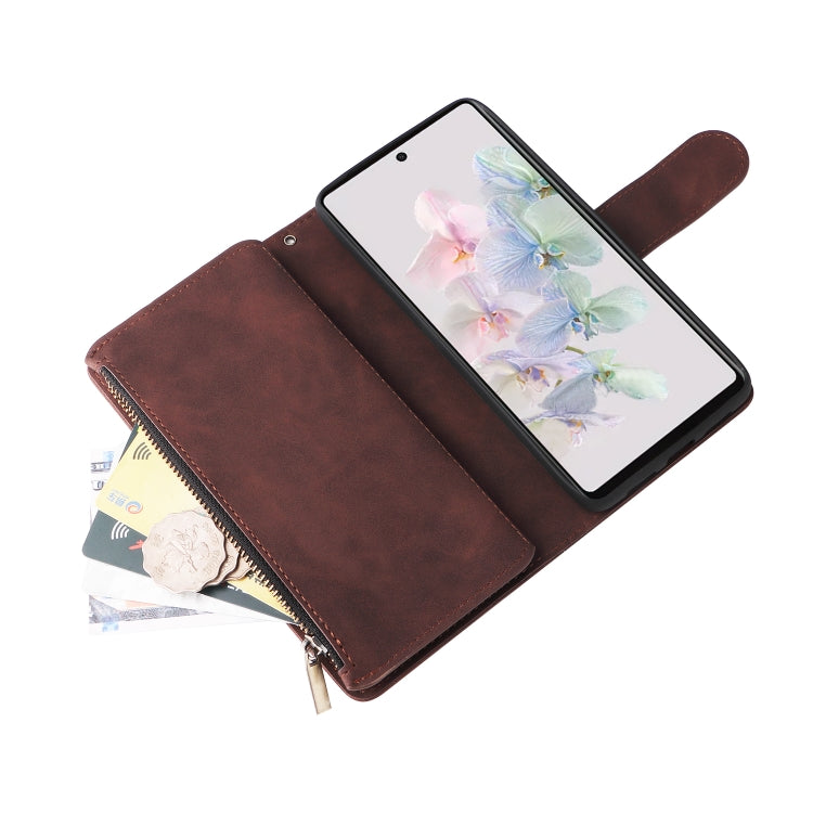 For Google Pixel 7 5G Multifunctional Frosted Zipper Wallet Leather Phone Case