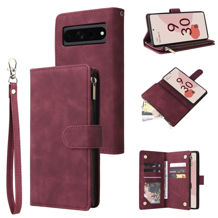 For Google Pixel 7 Pro 5G Multifunctional Frosted Zipper Wallet Leather Phone Case