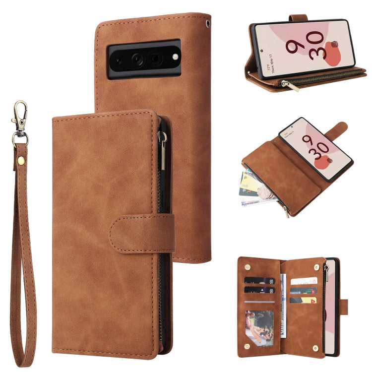 For Google Pixel 7 Pro 5G Multifunctional Frosted Zipper Wallet Leather Phone Case
