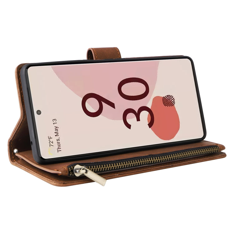 For Google Pixel 7 Pro 5G Multifunctional Frosted Zipper Wallet Leather Phone Case