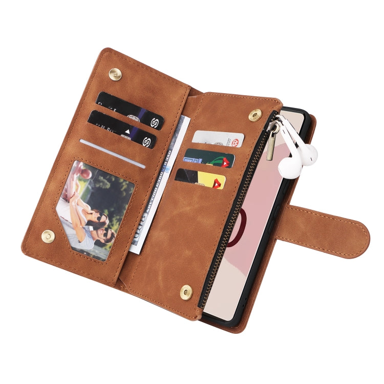 For Google Pixel 7 Pro 5G Multifunctional Frosted Zipper Wallet Leather Phone Case