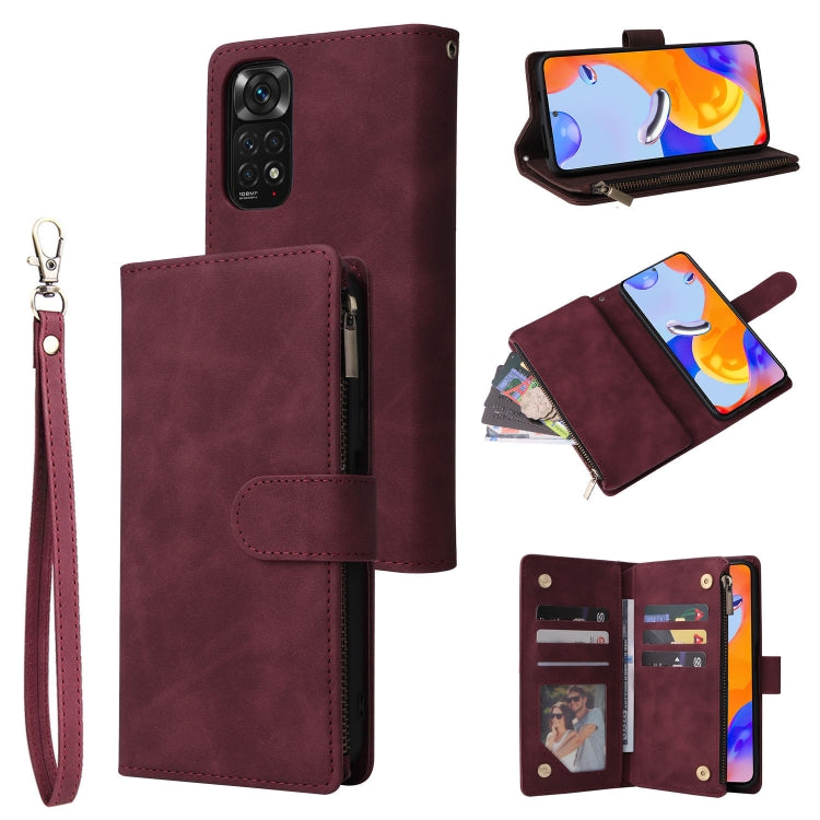 For Xiaomi Redmi Note 11 Pro International Multifunctional Frosted Zipper Wallet Leather Phone Case