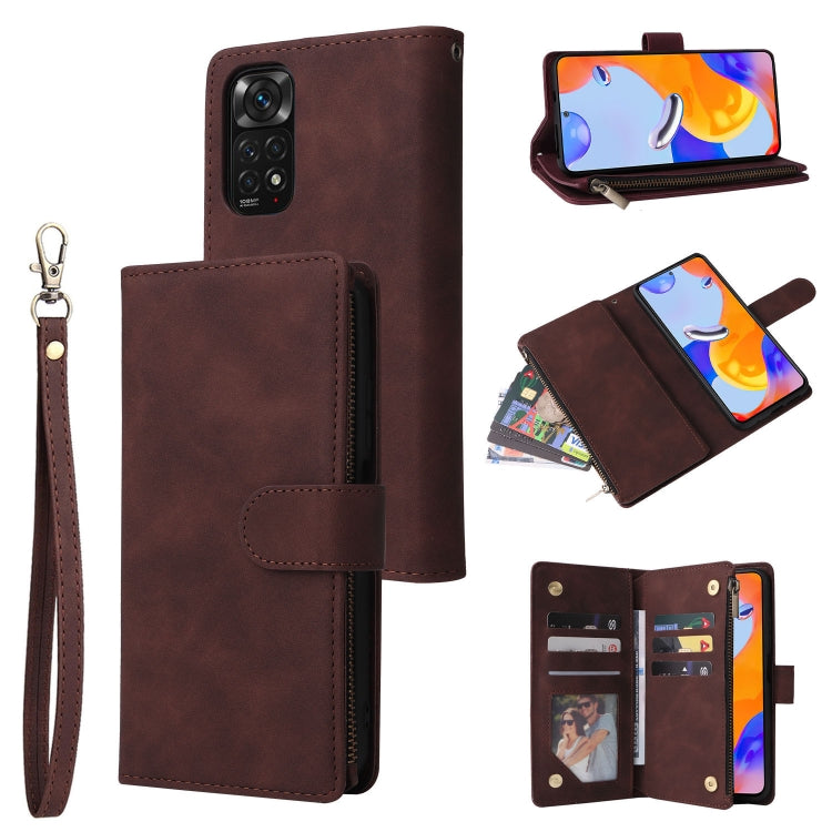 For Xiaomi Redmi Note 11 Pro International Multifunctional Frosted Zipper Wallet Leather Phone Case