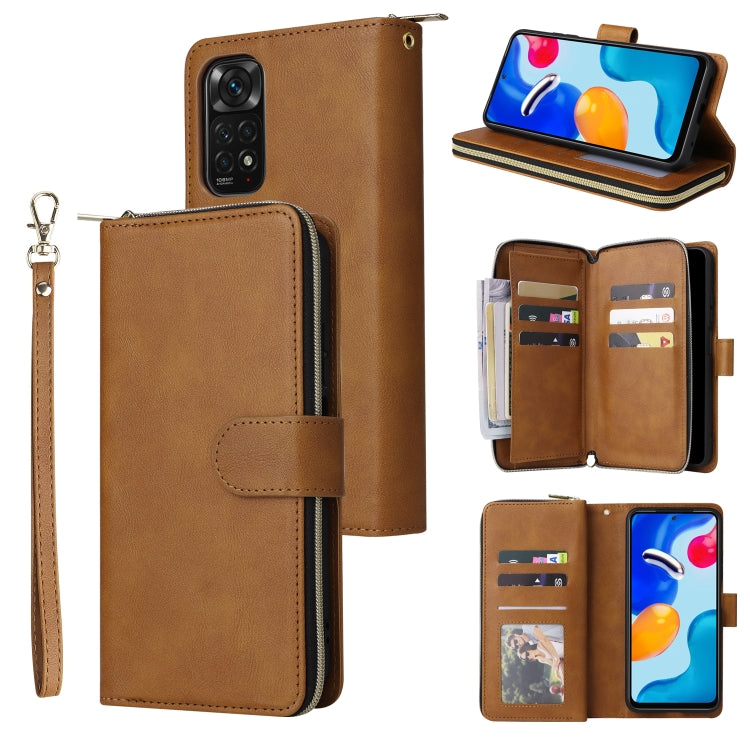 For Xiaomi Redmi Note 11S 9 Card Slots Zipper Wallet Bag Leather Phone Case