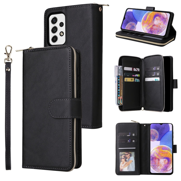 For Samsung Galaxy A23 9 Card Slots Zipper Wallet Bag Leather Phone Case