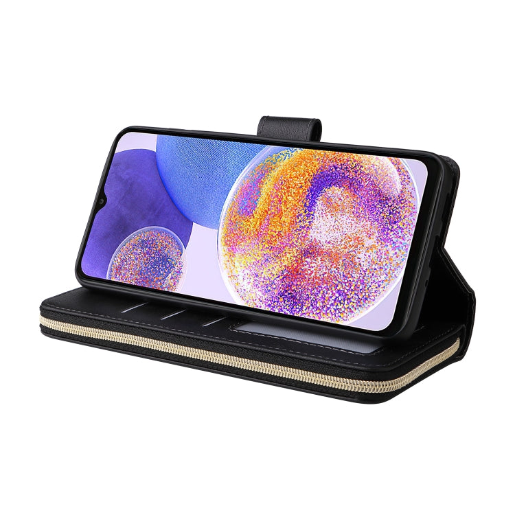 For Samsung Galaxy A23 9 Card Slots Zipper Wallet Bag Leather Phone Case