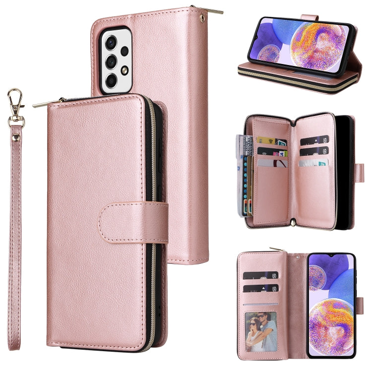 For Samsung Galaxy A23 9 Card Slots Zipper Wallet Bag Leather Phone Case