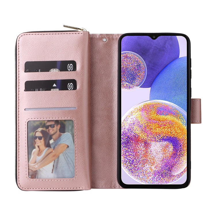 For Samsung Galaxy A23 9 Card Slots Zipper Wallet Bag Leather Phone Case