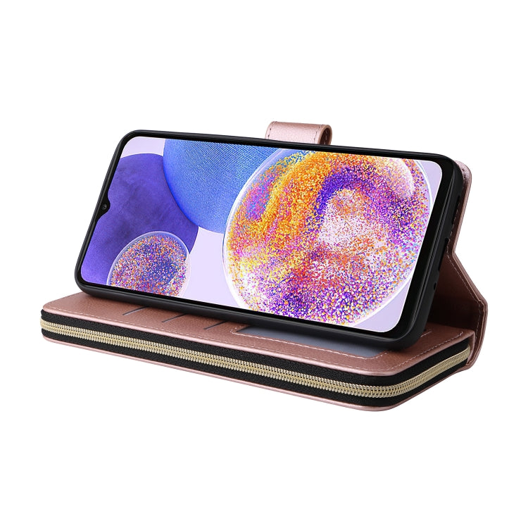 For Samsung Galaxy A23 9 Card Slots Zipper Wallet Bag Leather Phone Case
