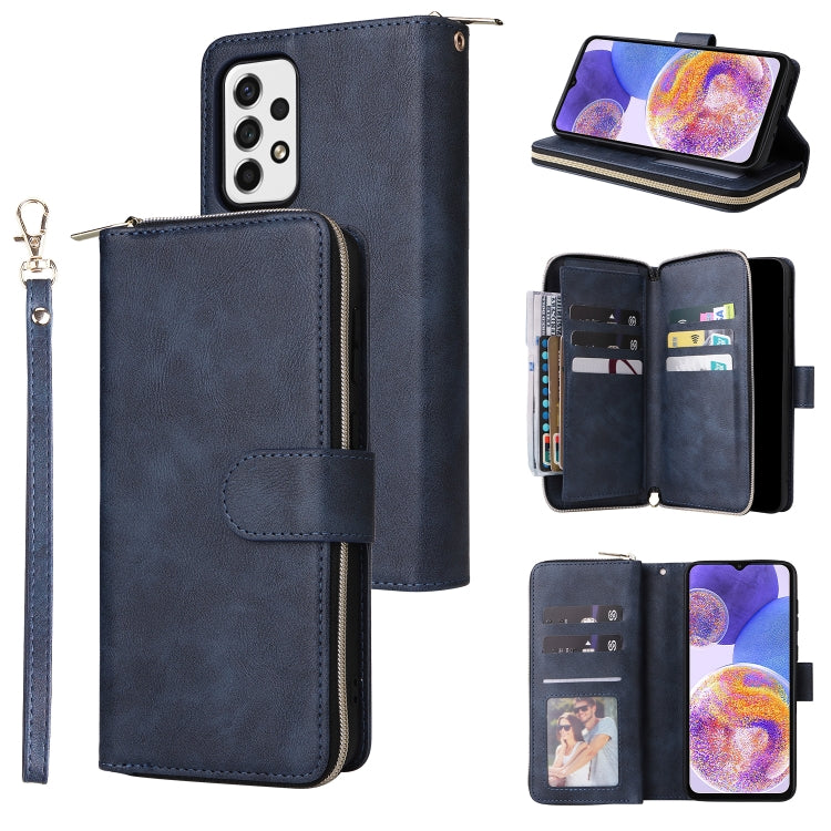 For Samsung Galaxy A23 9 Card Slots Zipper Wallet Bag Leather Phone Case
