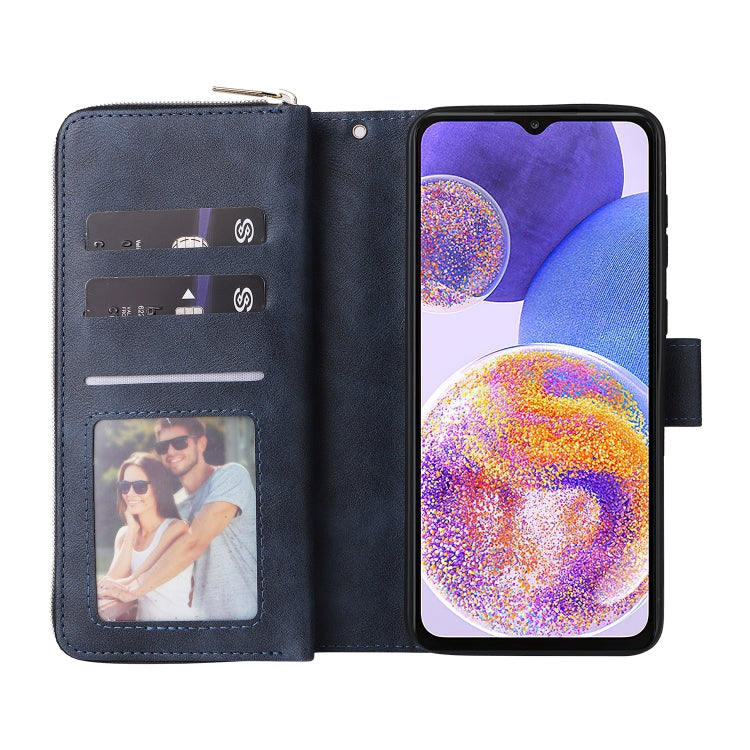 For Samsung Galaxy A23 9 Card Slots Zipper Wallet Bag Leather Phone Case
