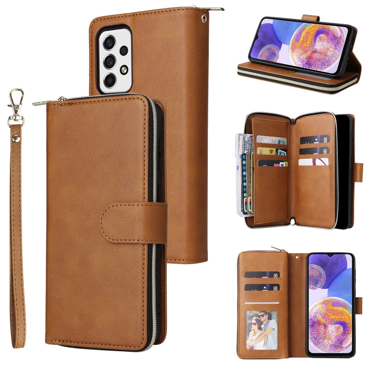 For Samsung Galaxy A23 9 Card Slots Zipper Wallet Bag Leather Phone Case