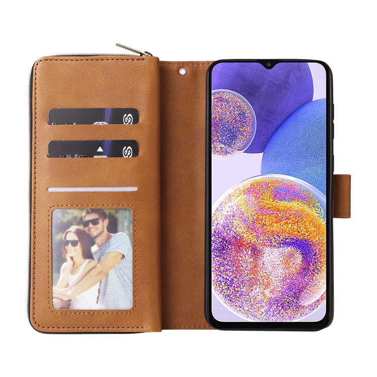 For Samsung Galaxy A23 9 Card Slots Zipper Wallet Bag Leather Phone Case