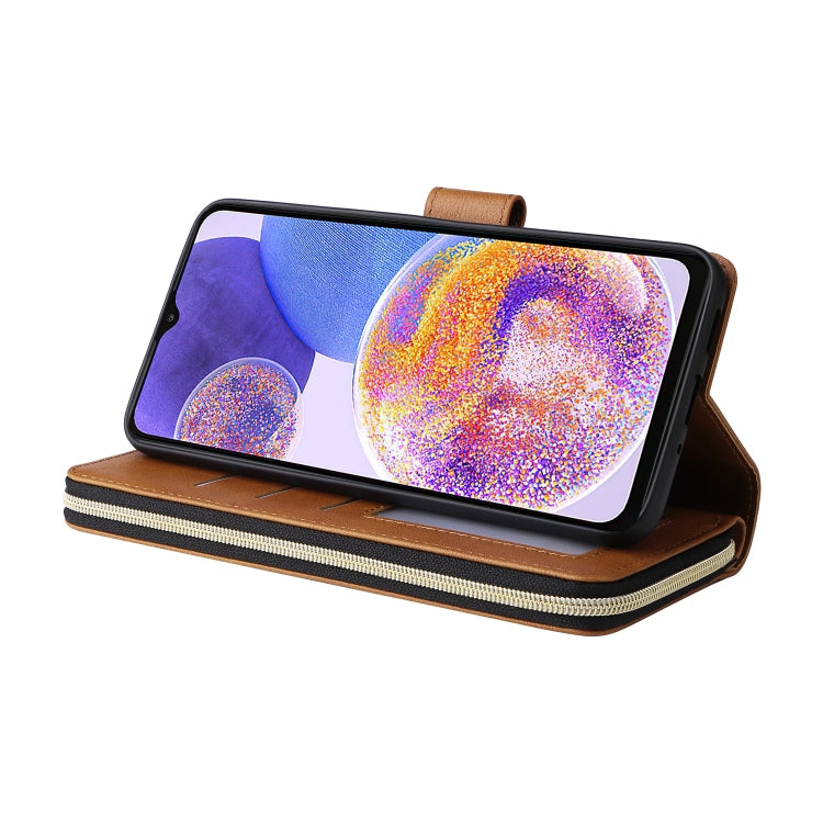 For Samsung Galaxy A23 9 Card Slots Zipper Wallet Bag Leather Phone Case