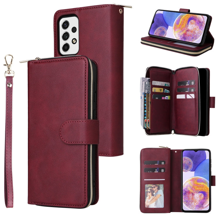 For Samsung Galaxy A23 9 Card Slots Zipper Wallet Bag Leather Phone Case