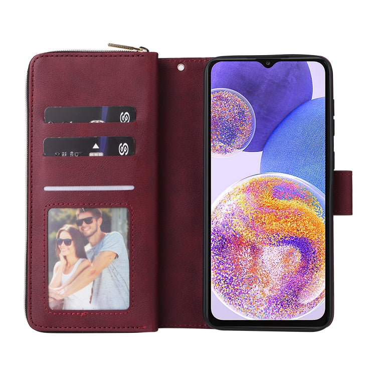 For Samsung Galaxy A23 9 Card Slots Zipper Wallet Bag Leather Phone Case