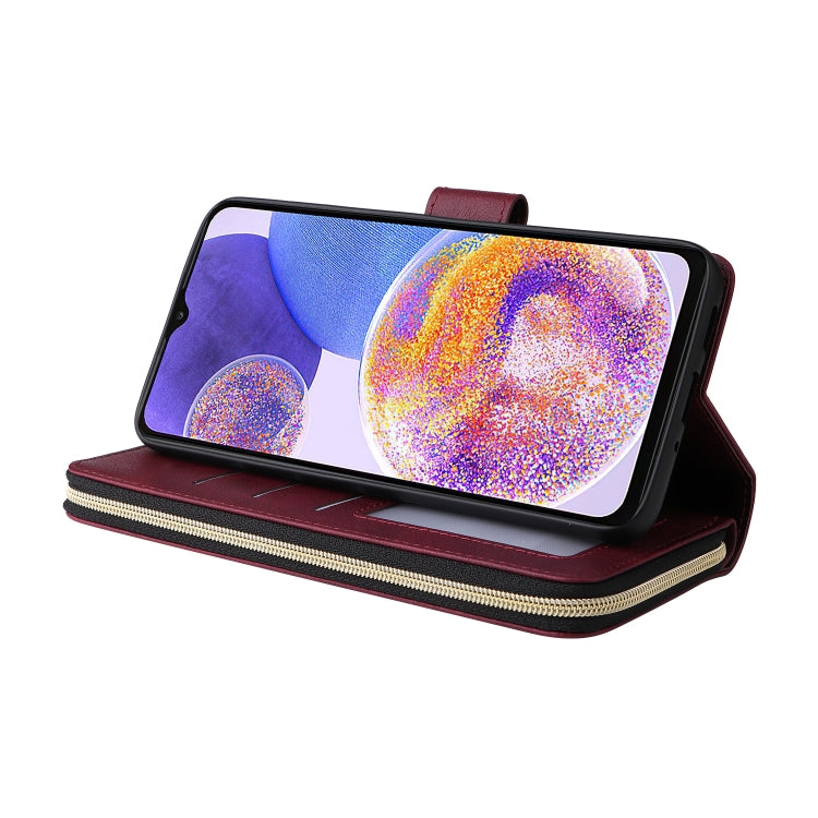 For Samsung Galaxy A23 9 Card Slots Zipper Wallet Bag Leather Phone Case