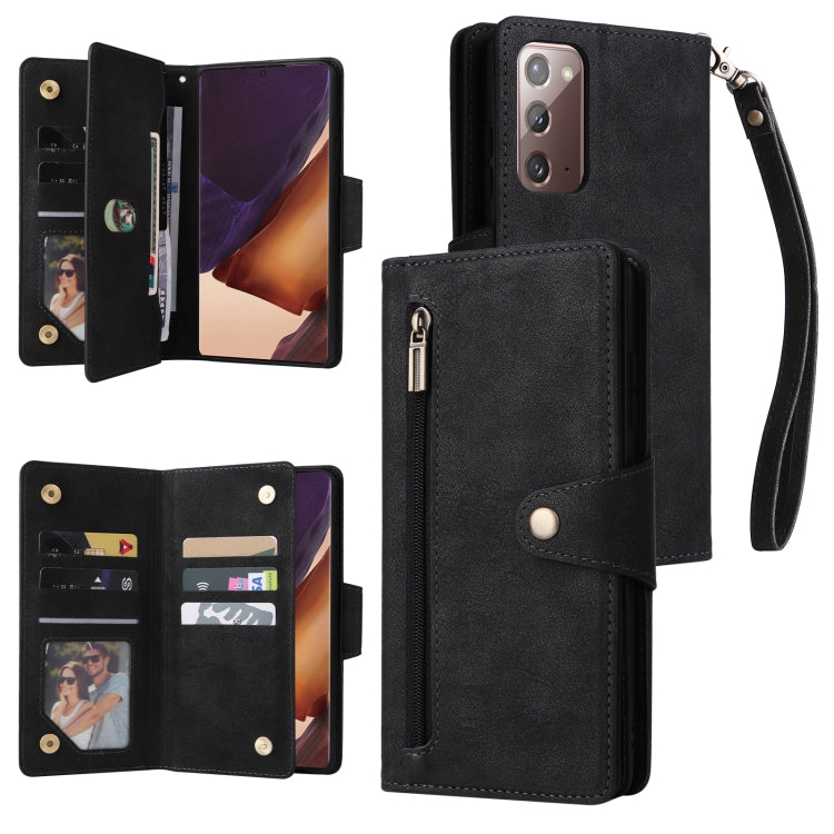For Samsung Galaxy Note20 Rivet Buckle 9 Cards Three Fold Leather Phone Case