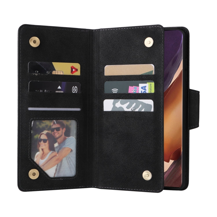For Samsung Galaxy Note20 Rivet Buckle 9 Cards Three Fold Leather Phone Case
