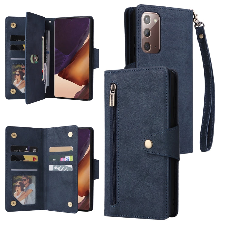 For Samsung Galaxy Note20 Rivet Buckle 9 Cards Three Fold Leather Phone Case