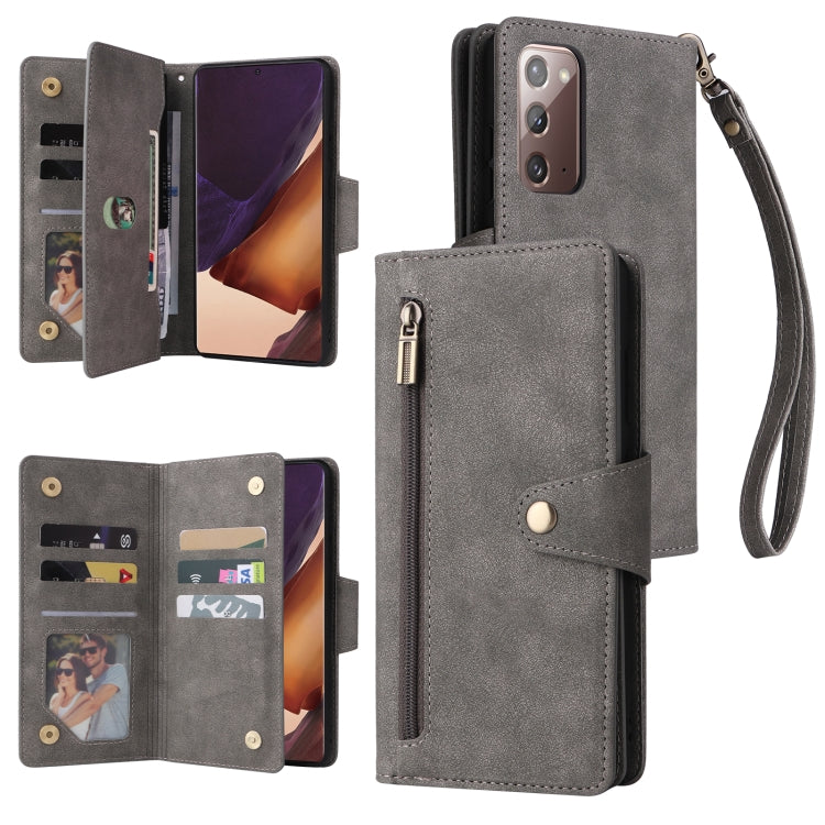 For Samsung Galaxy Note20 Rivet Buckle 9 Cards Three Fold Leather Phone Case