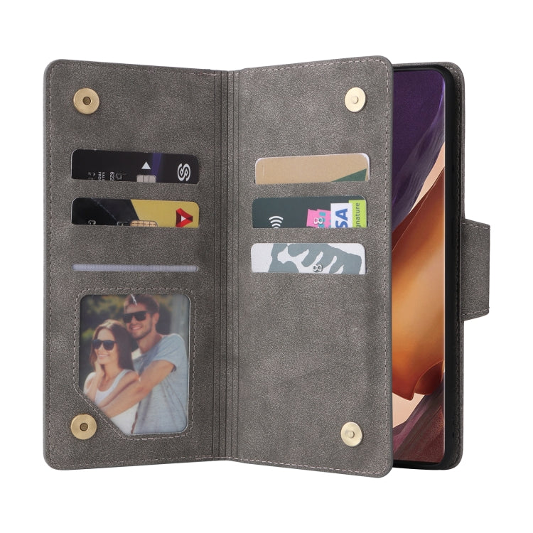 For Samsung Galaxy Note20 Rivet Buckle 9 Cards Three Fold Leather Phone Case