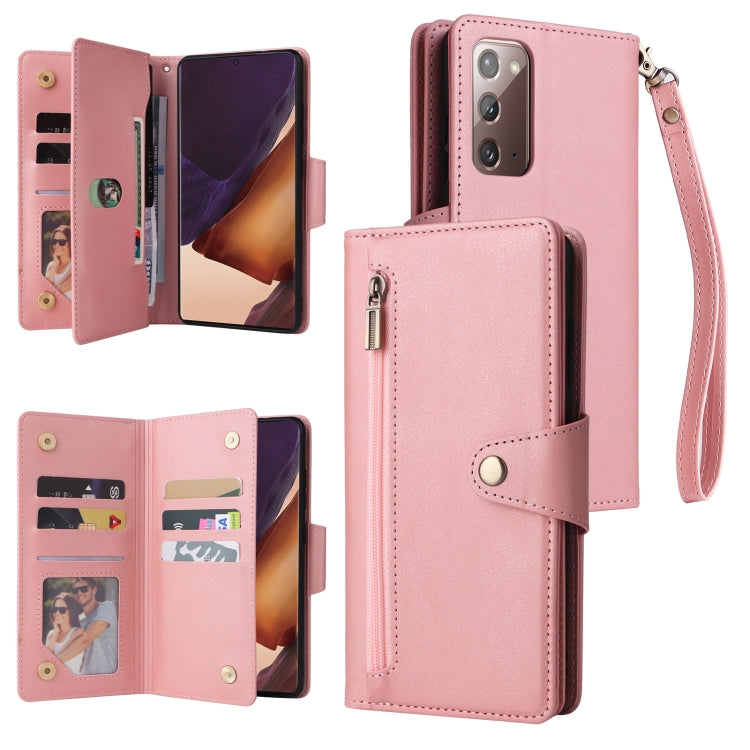 For Samsung Galaxy Note20 Rivet Buckle 9 Cards Three Fold Leather Phone Case