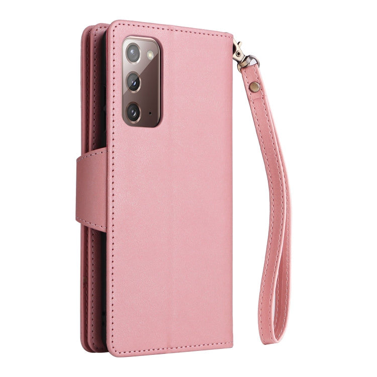 For Samsung Galaxy Note20 Rivet Buckle 9 Cards Three Fold Leather Phone Case
