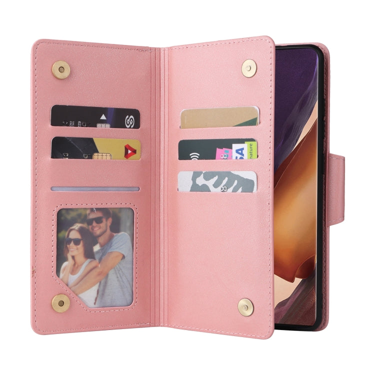 For Samsung Galaxy Note20 Rivet Buckle 9 Cards Three Fold Leather Phone Case
